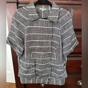 COPE Anthropologie Med Linen Blend Unique Snap Front Eclectic Boho Blouse